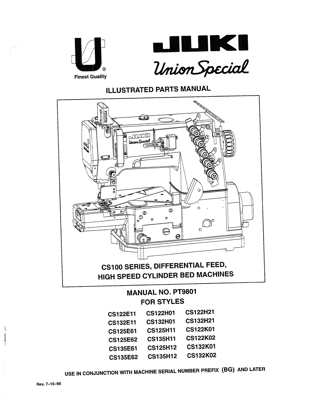 Juki CS122E11, CS122H01, CS122H21, CS122K01, CS122K02 Parts List