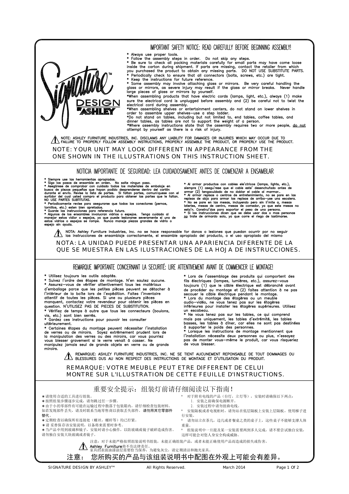 Ashley L207804 Assembly Guide - ManualMachine.com