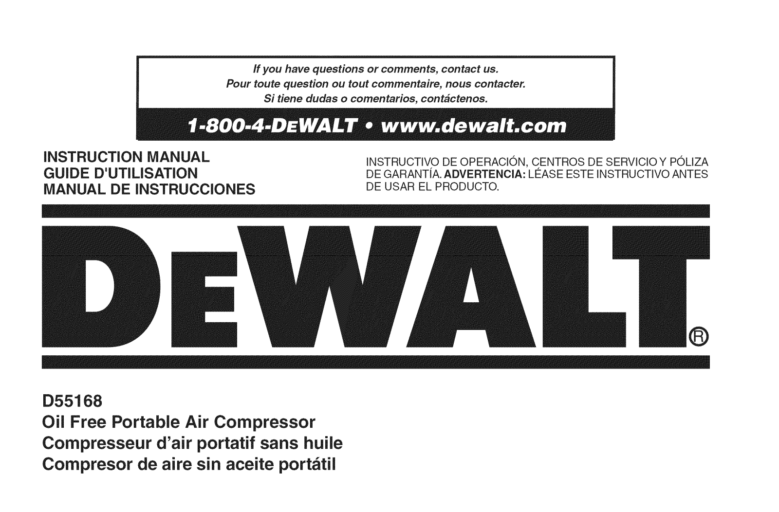 DeWalt D55168 TYPE 2 Owner’s Manual