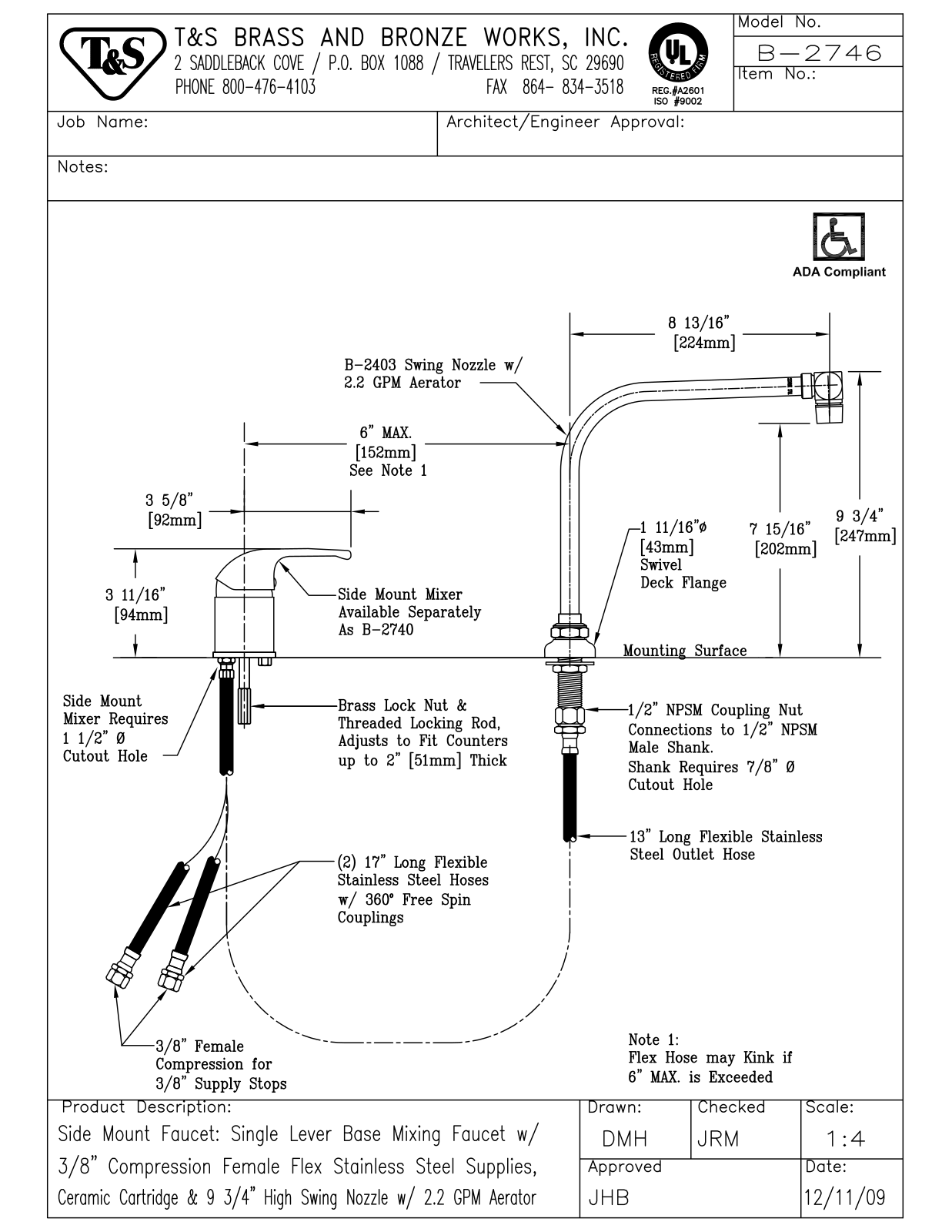 T & S Brass & Bronze Works B-2746 General Manual