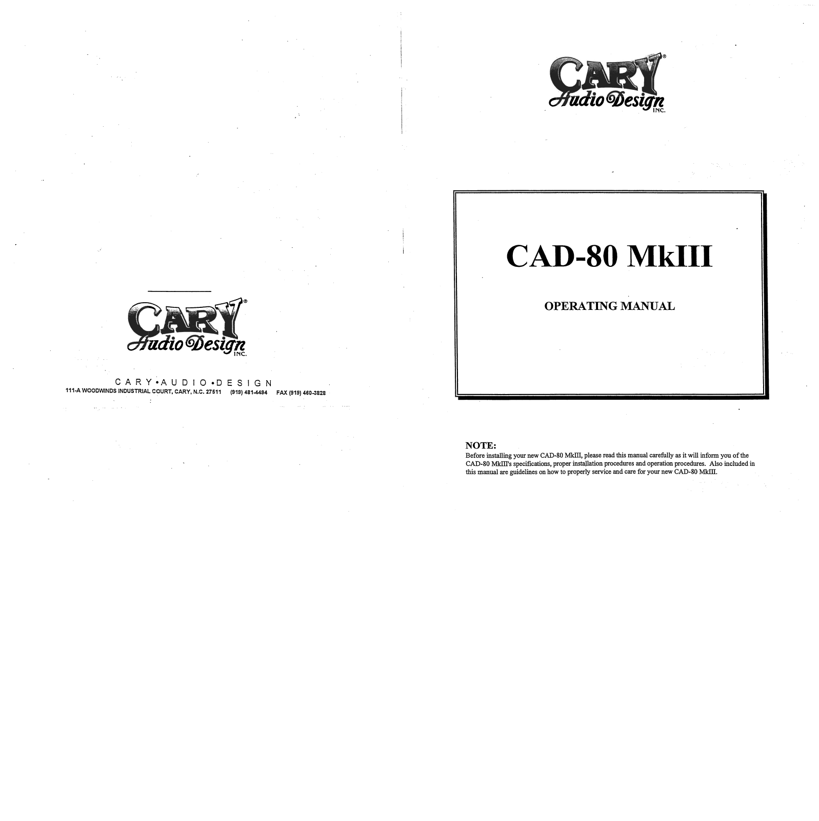 Cary Audio CAD 80 MkIII Owner's Manual