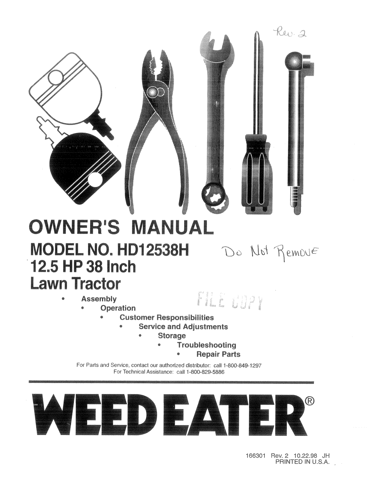 Weed Eater HD12538H, 166301 User Manual