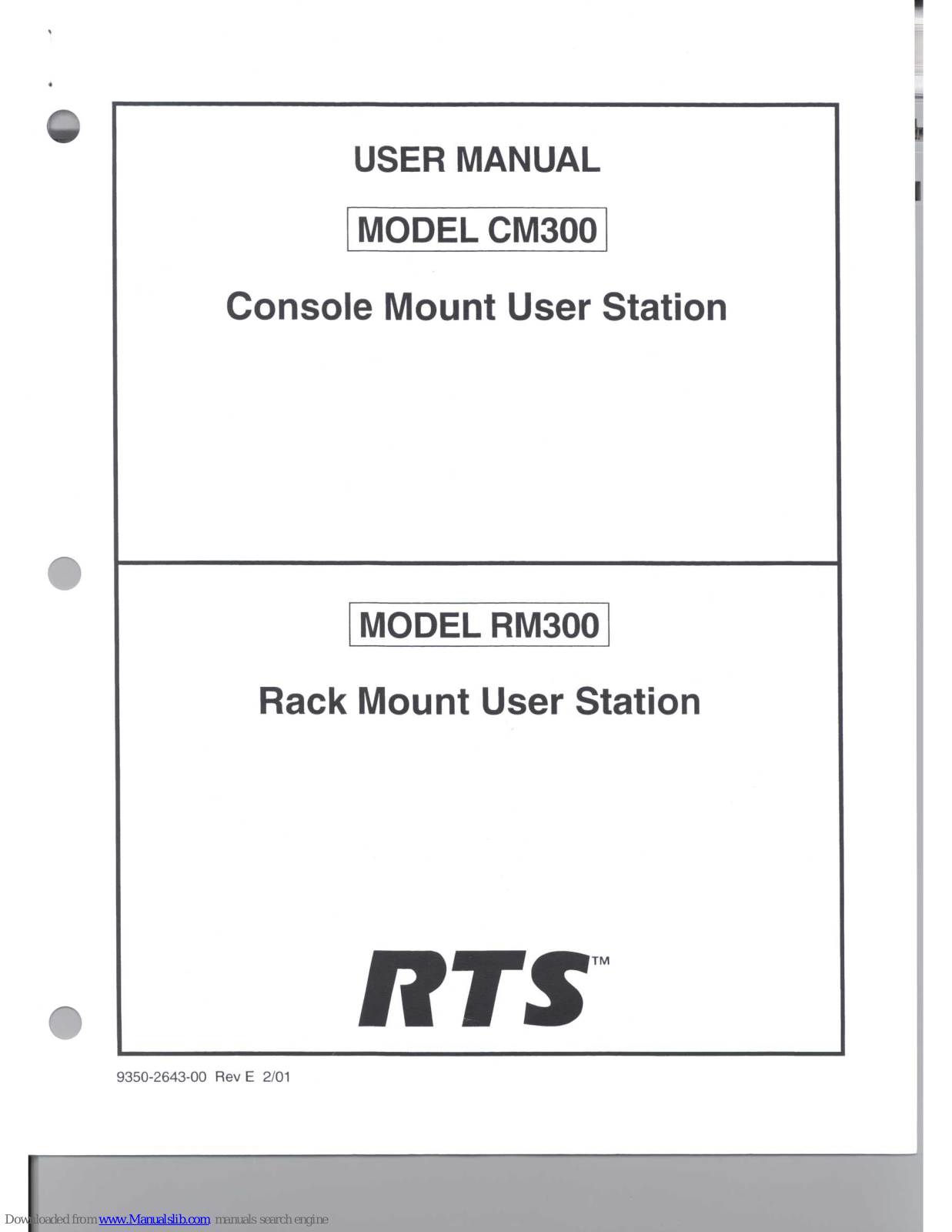 RTS CM300, RM300 User Manual