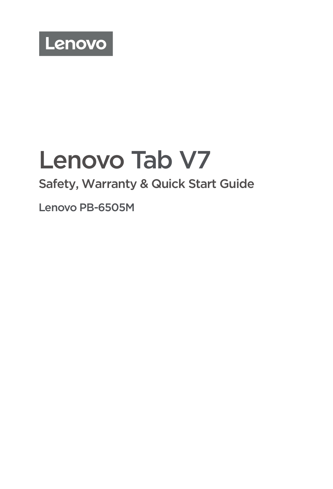 Lenovo Tab V7 Safety, Warranty & Quick Start Guide