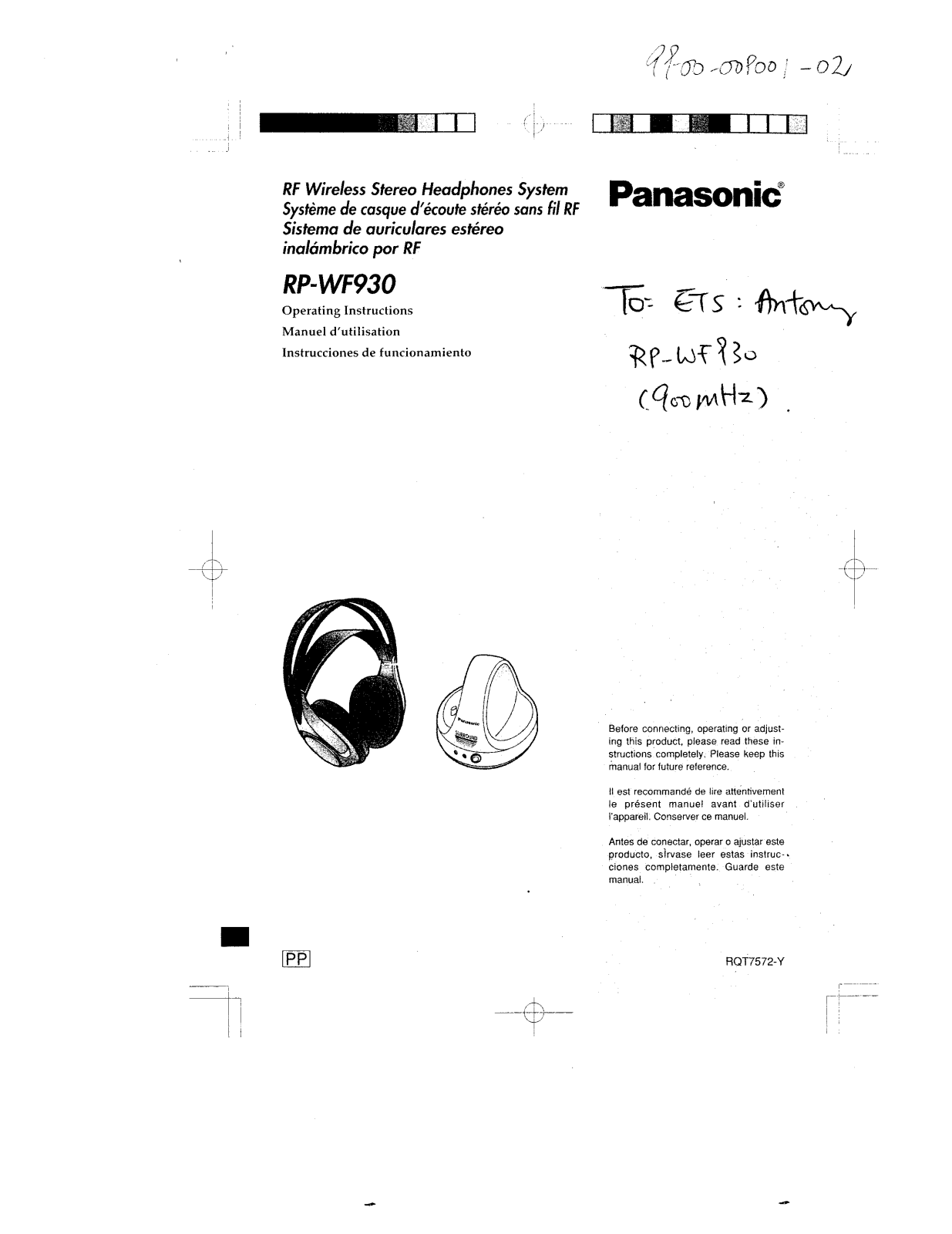 Panasonic of North America RP WF930H, RP WF930T User Manual