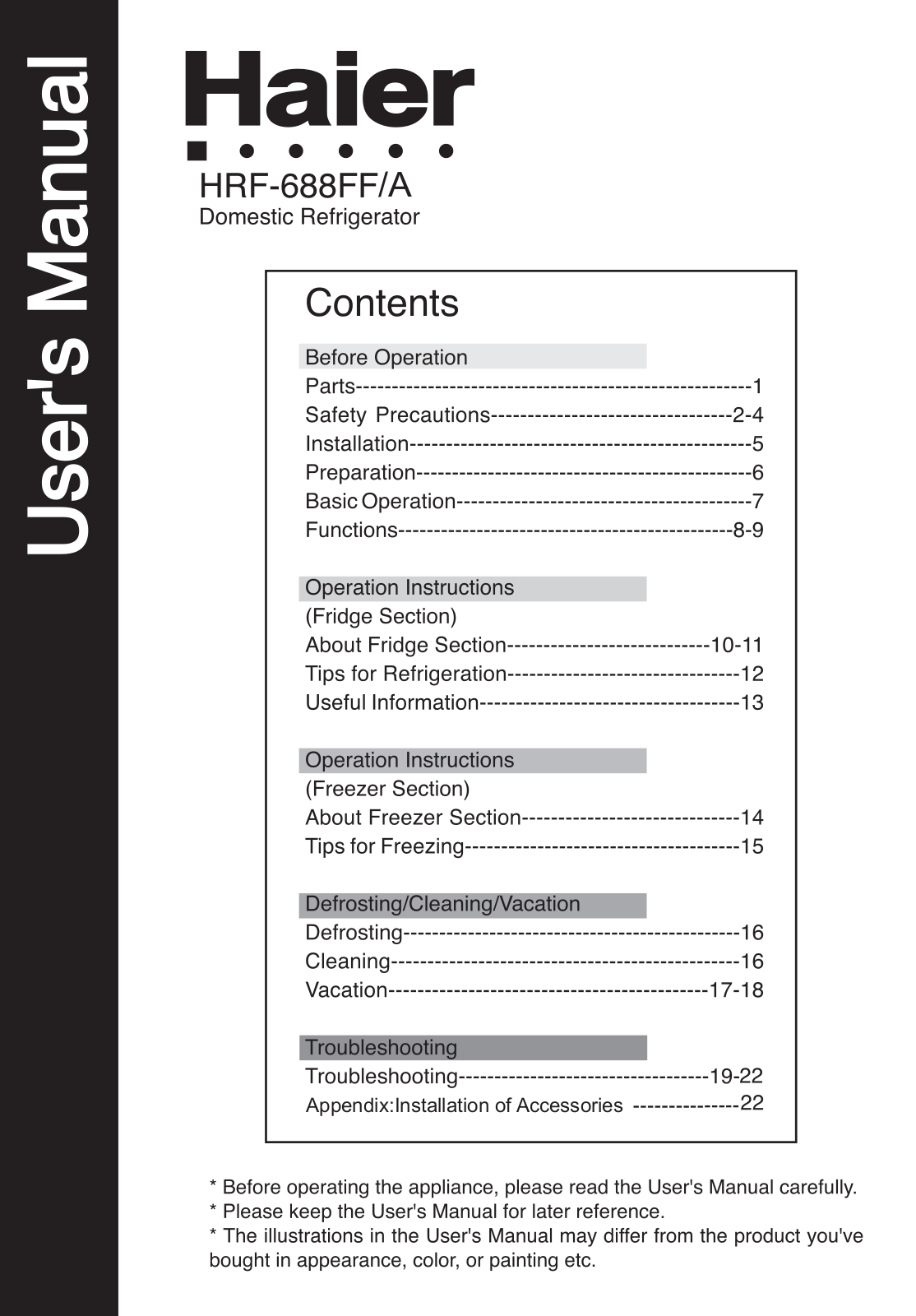 Haier HRF-688FF-A User Manual