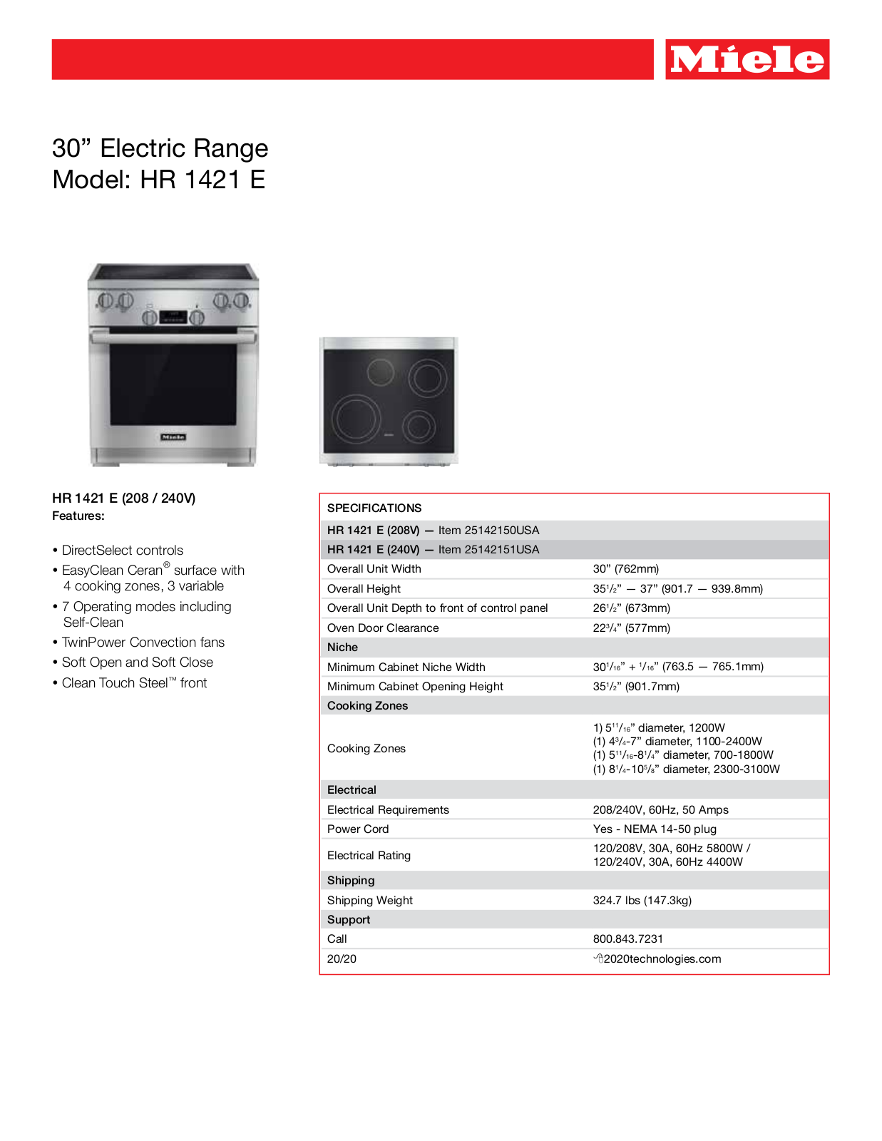 Miele HR1421E208V Specifications