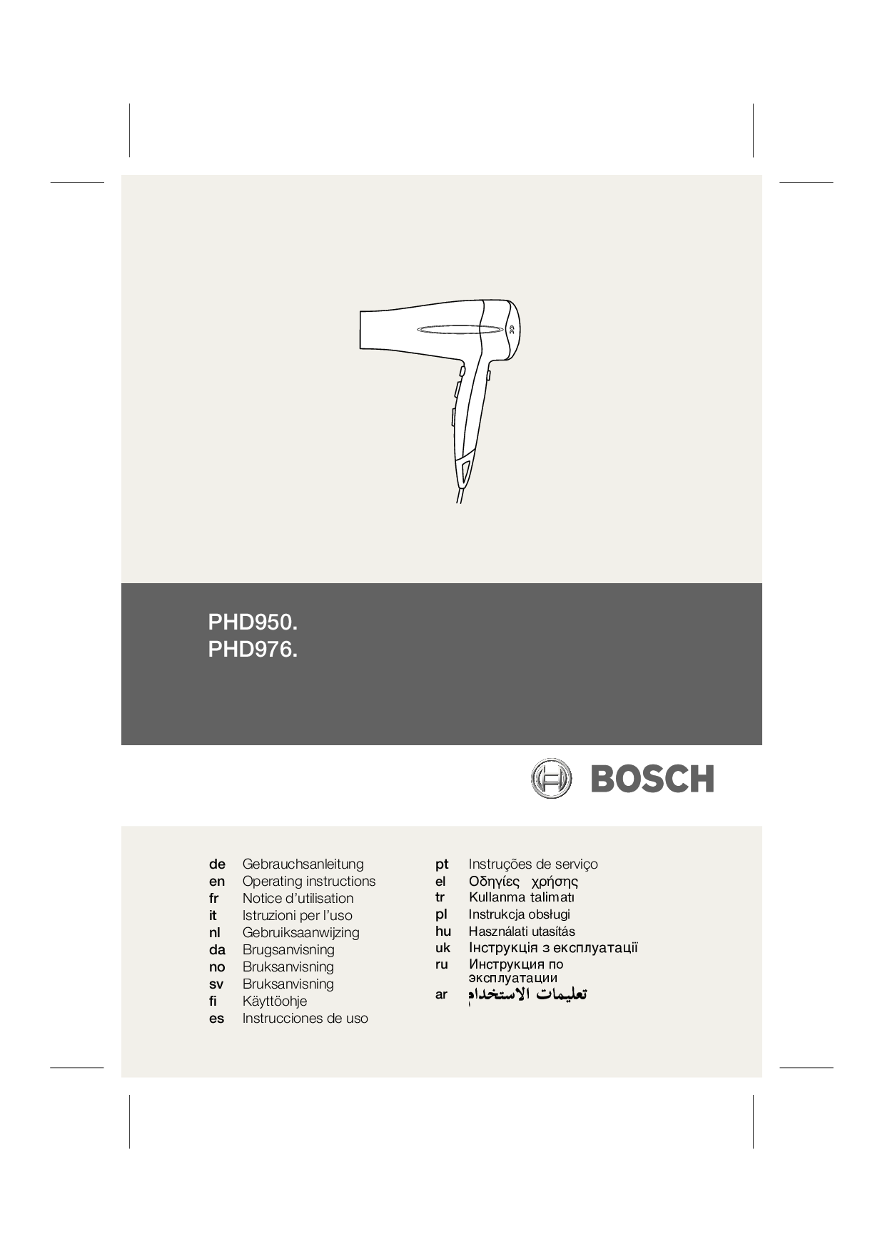 Bosch PHD9500, PHD9769, PHD9760 User Manual