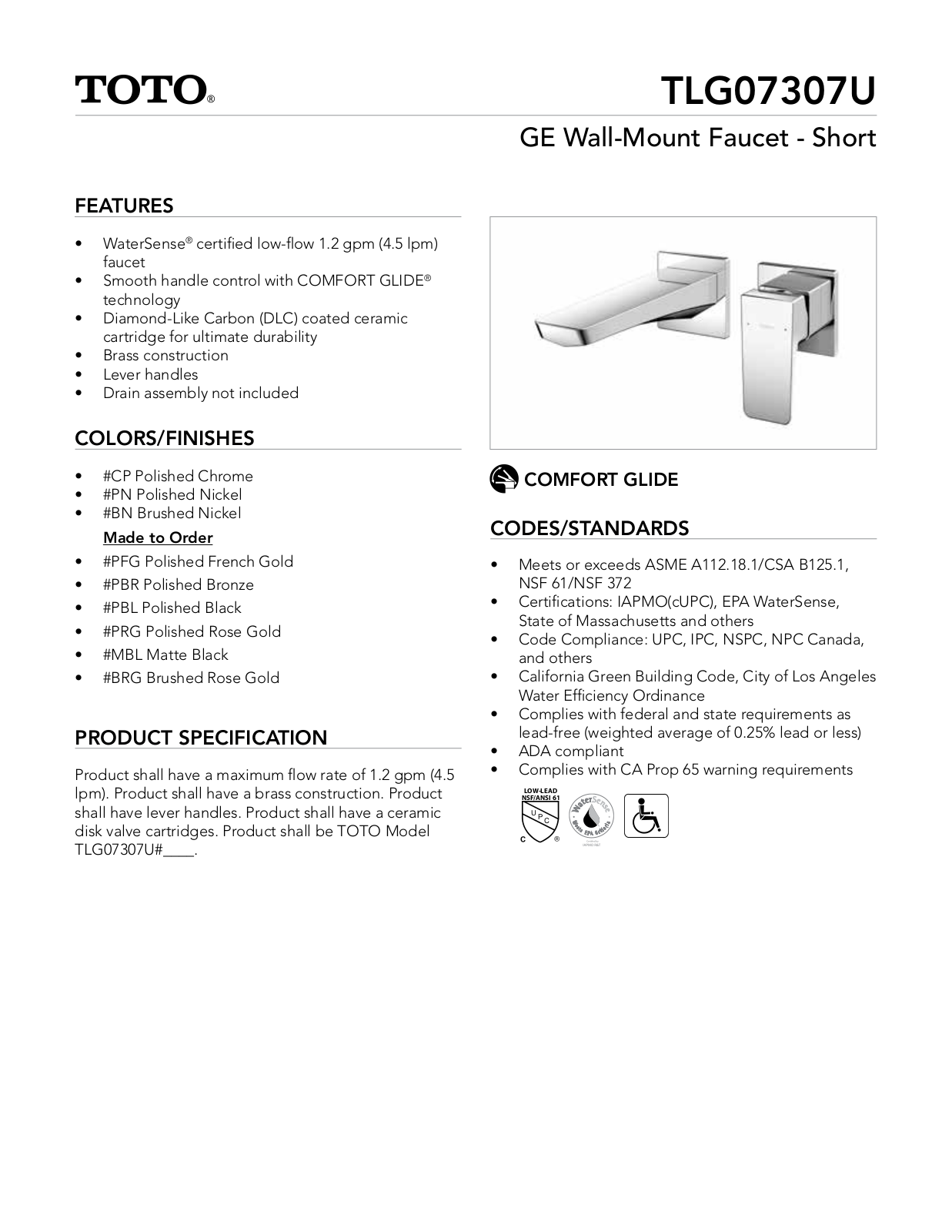 TOTO SBSA1624 Specifications - ManualMachine.com