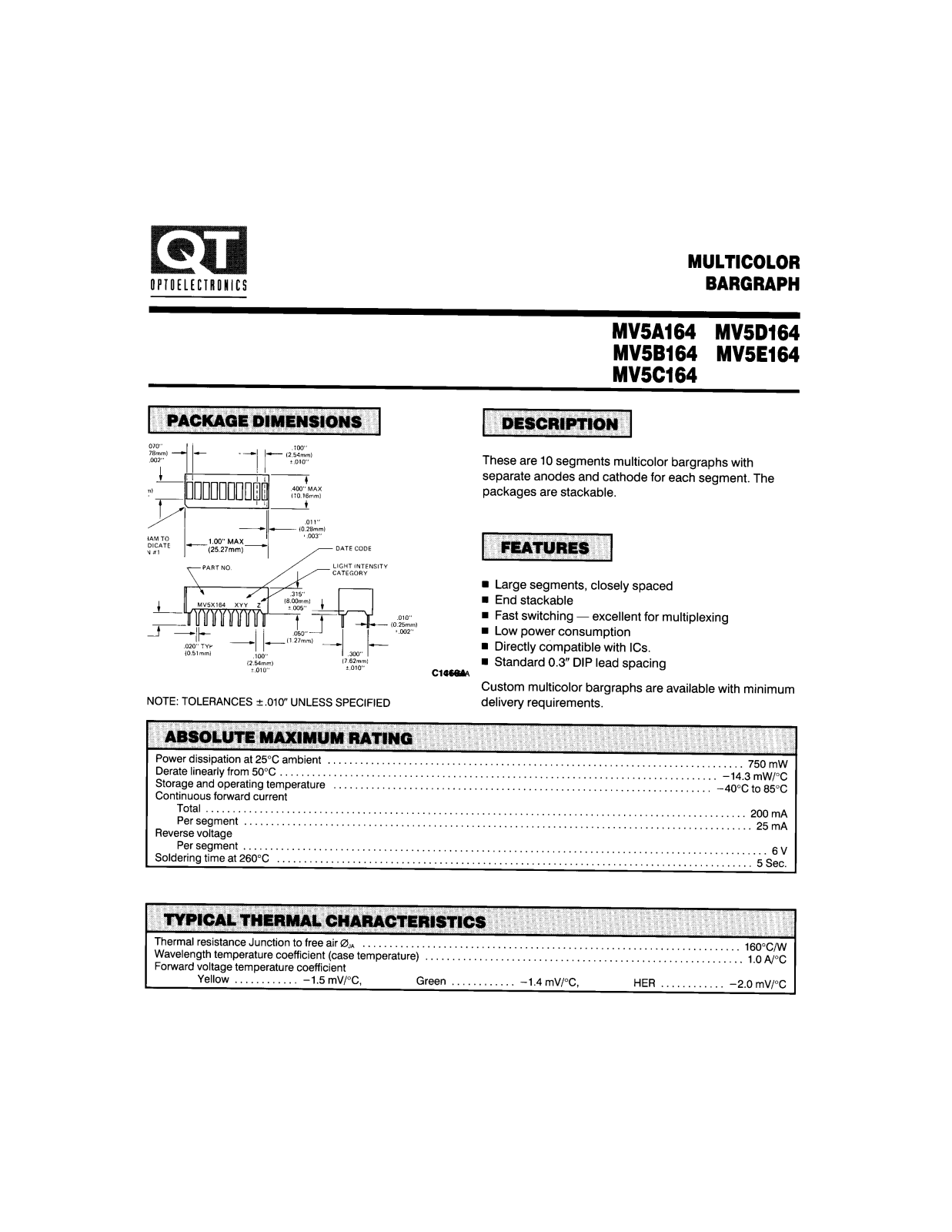 QT MV5D164, MV5A164, MV5E164, MV5C164, MV5B164 Datasheet