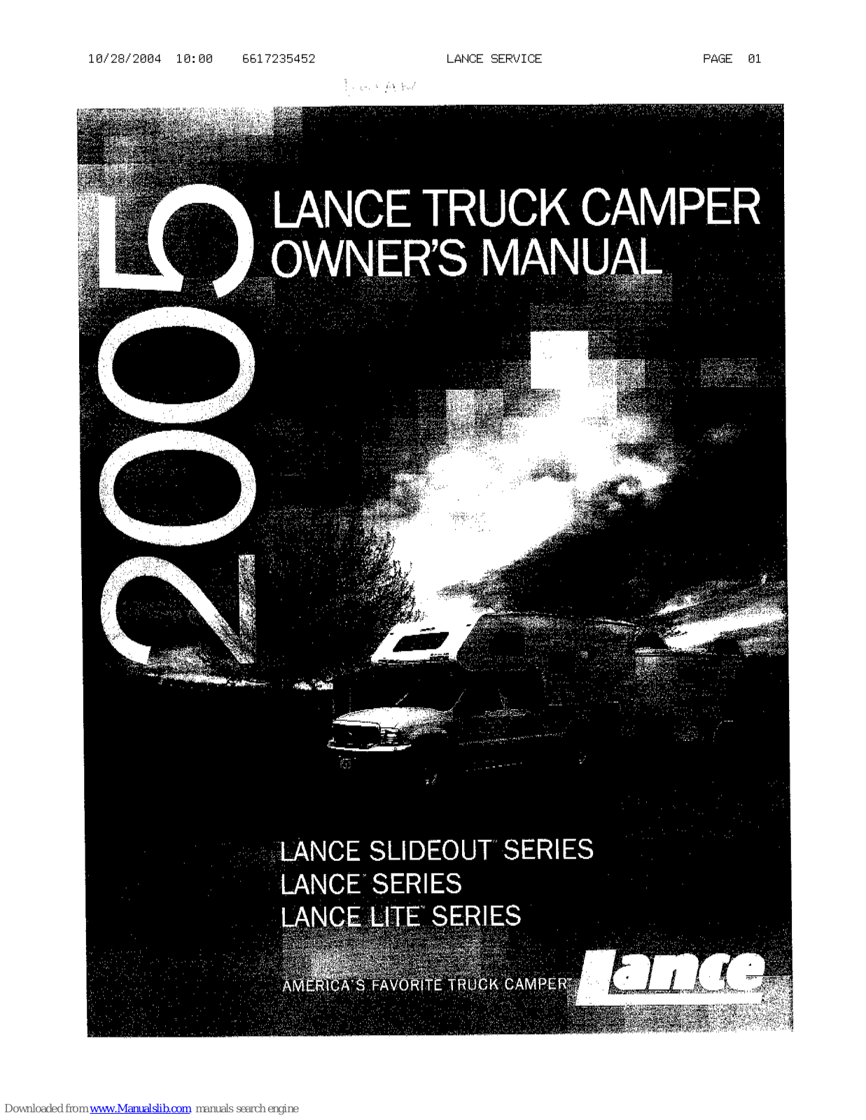 Lance Slideout 2005 Series, Lance 2005, Lance Elite 2005 Owner's Manual