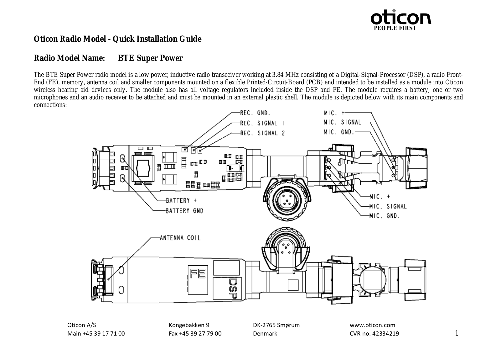 Oticon A S FUSPR01 Installation guide