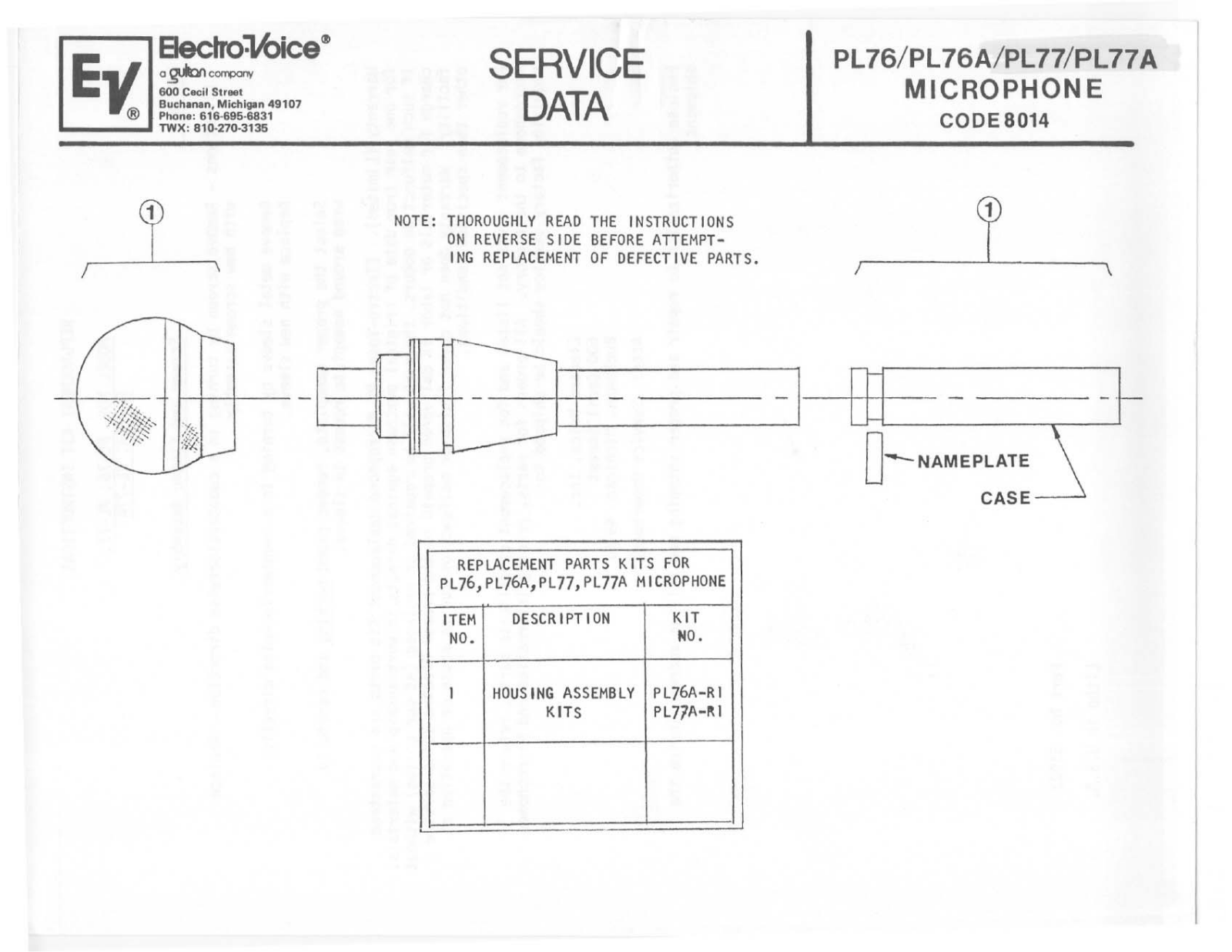 Electro-Voice PL76A, PL76 User Manual