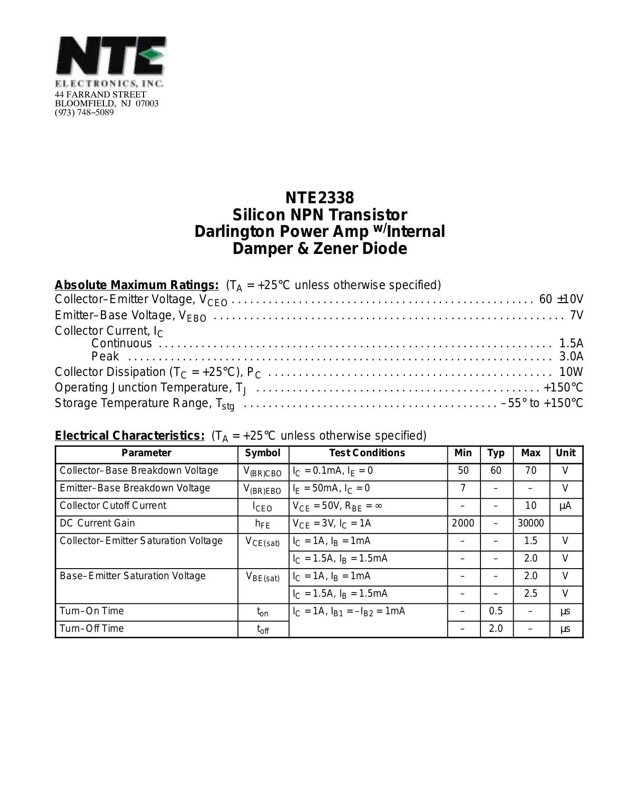 Datasheet NTE2338 Datasheet (NTE) - ManualMachine.com