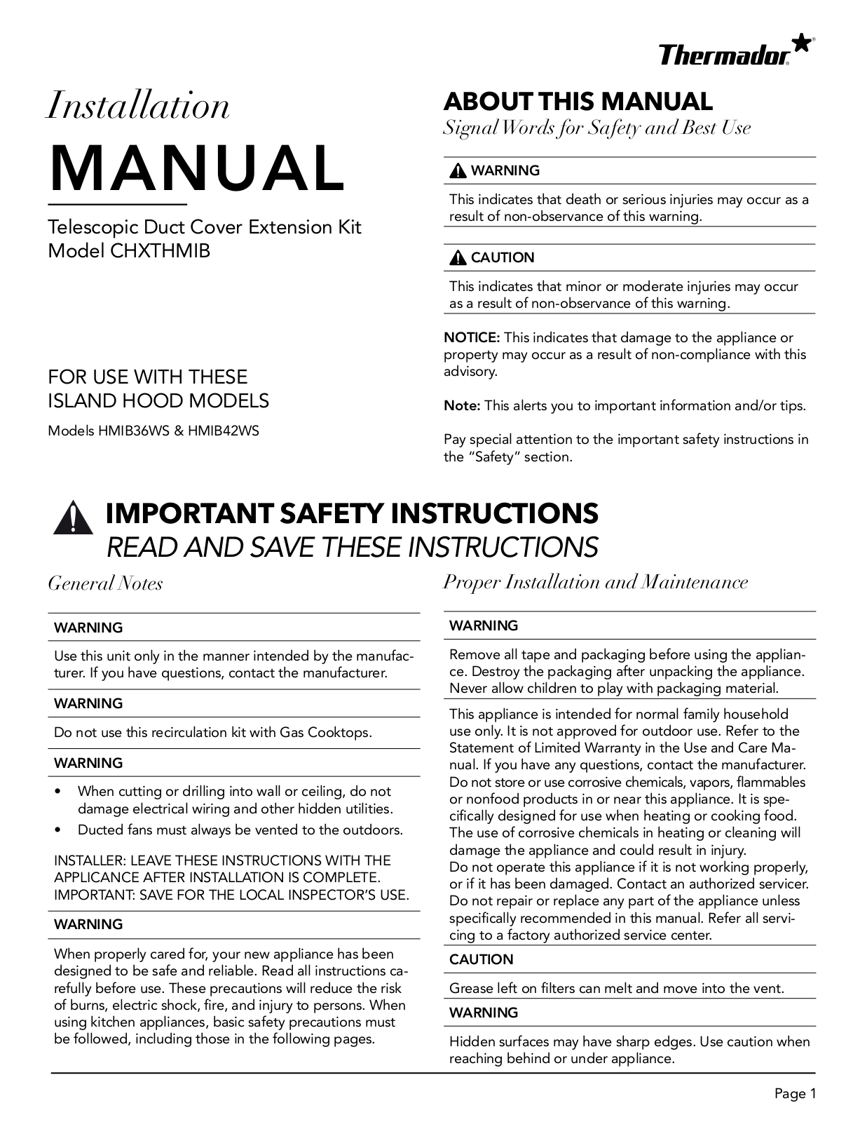 Thermador CHXTHMIB Installation Manual