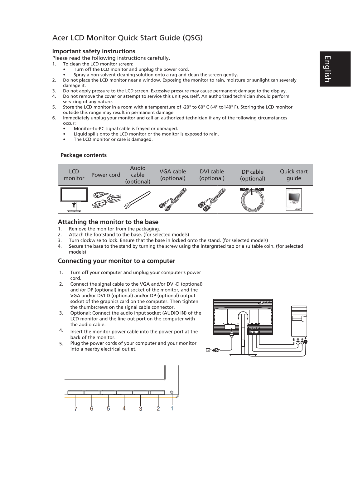 Acer B246HQL QUICK START GUIDE