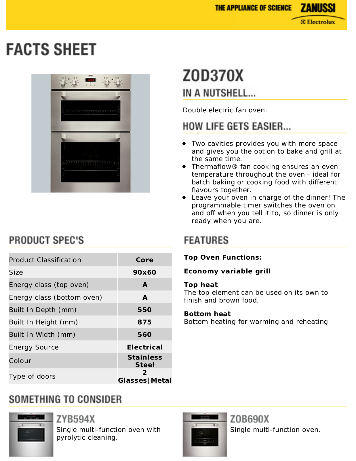 Zanussi ZOD370X Datasheet