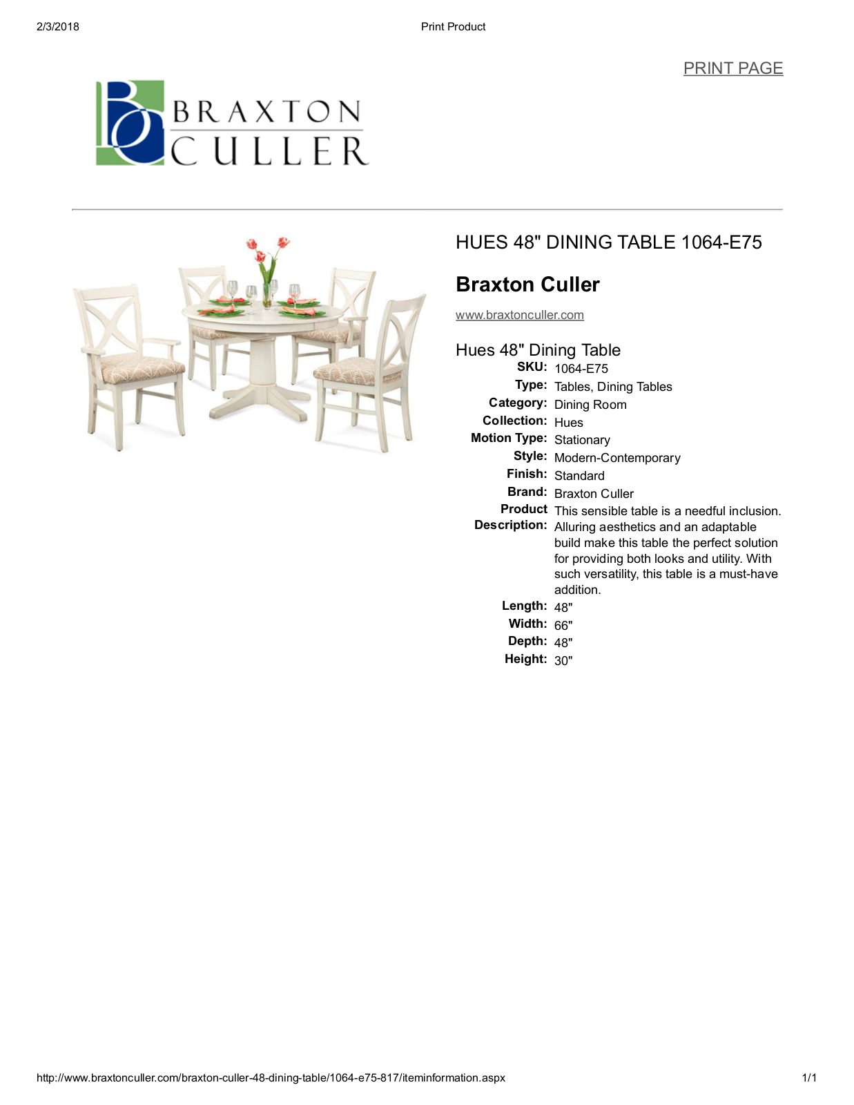Braxton Culler BXCL1686 Specifications - ManualMachine.com