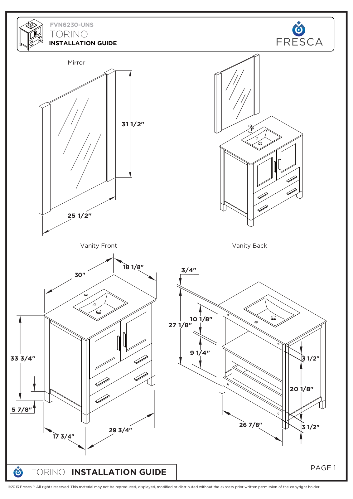 Fresca FBH1312 Installation Instructions - ManualMachine.com
