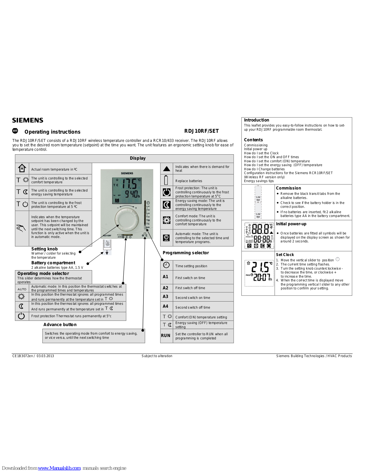 Siemens RDJ10RF/SET Operating Instructions Manual