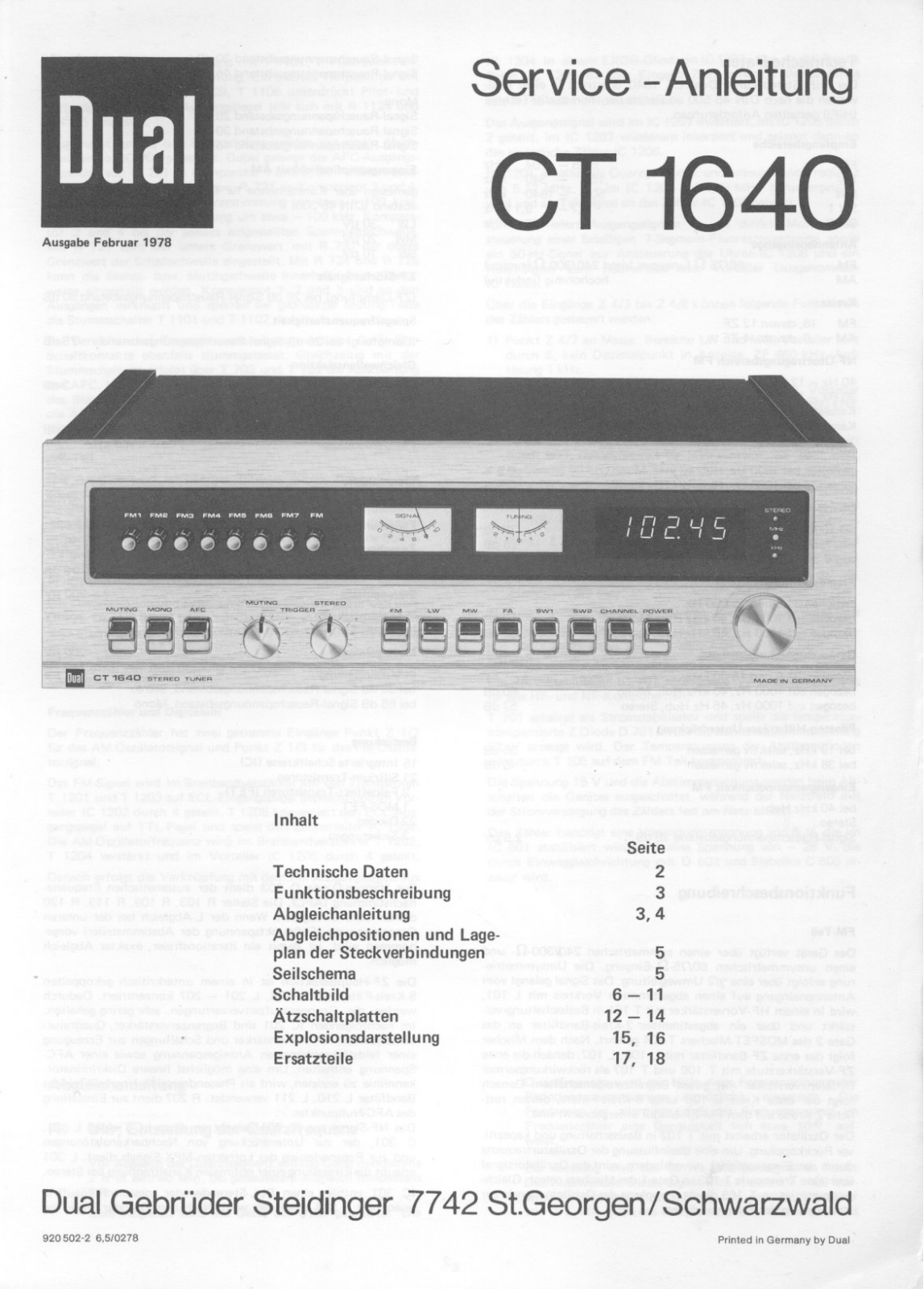 Dual CT-1640 Service manual