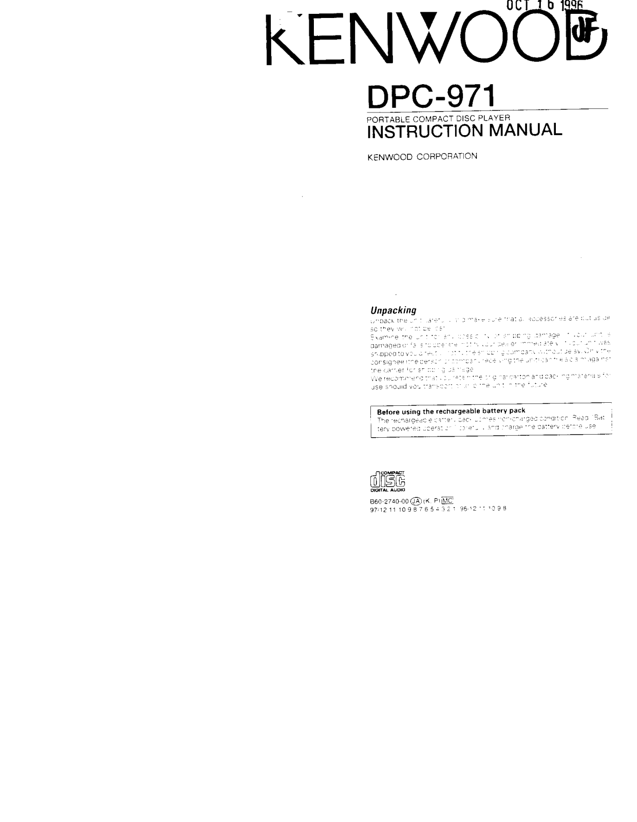 KENWOOD DPC-971 User Manual