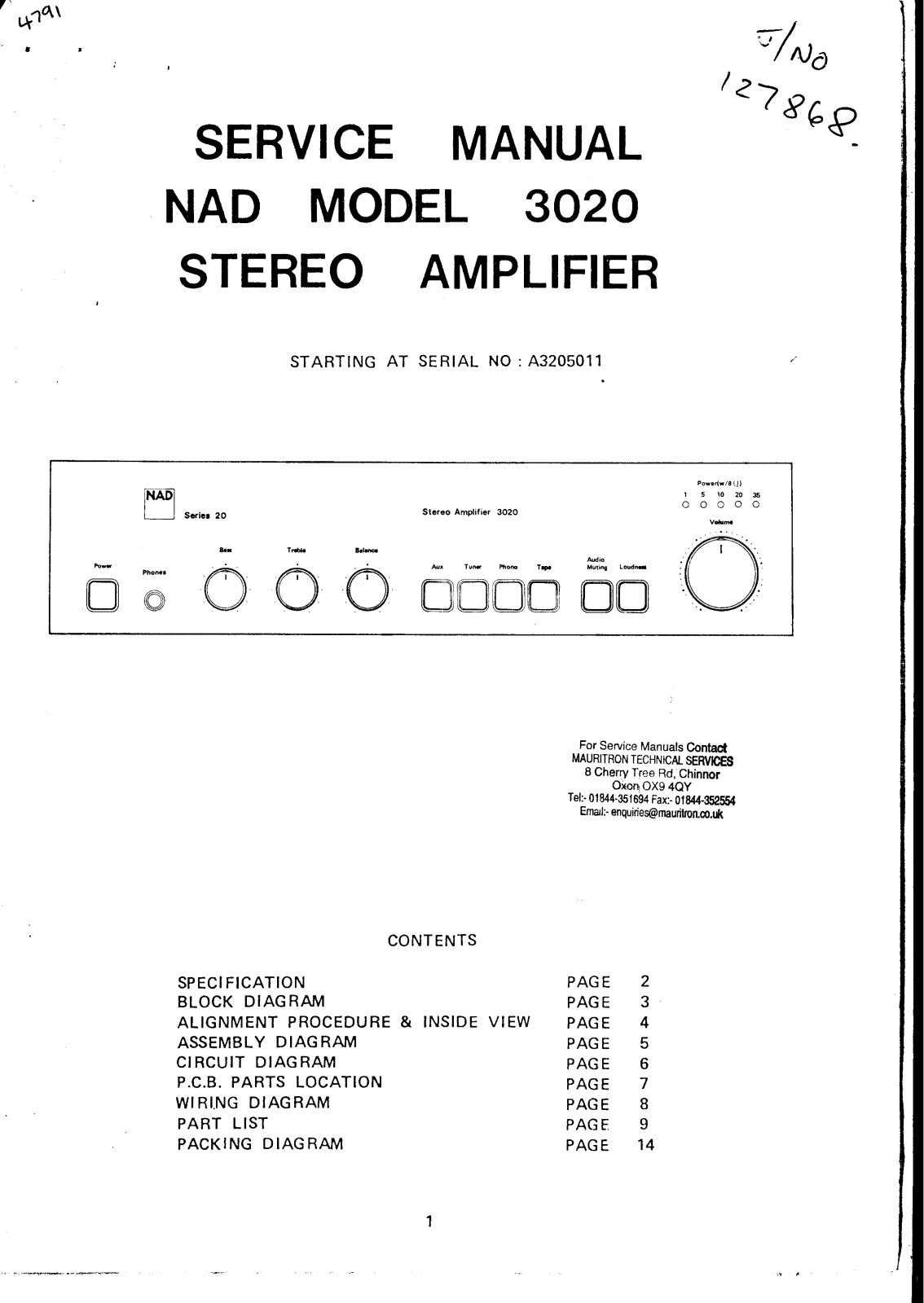 NAD 3020 Service manual