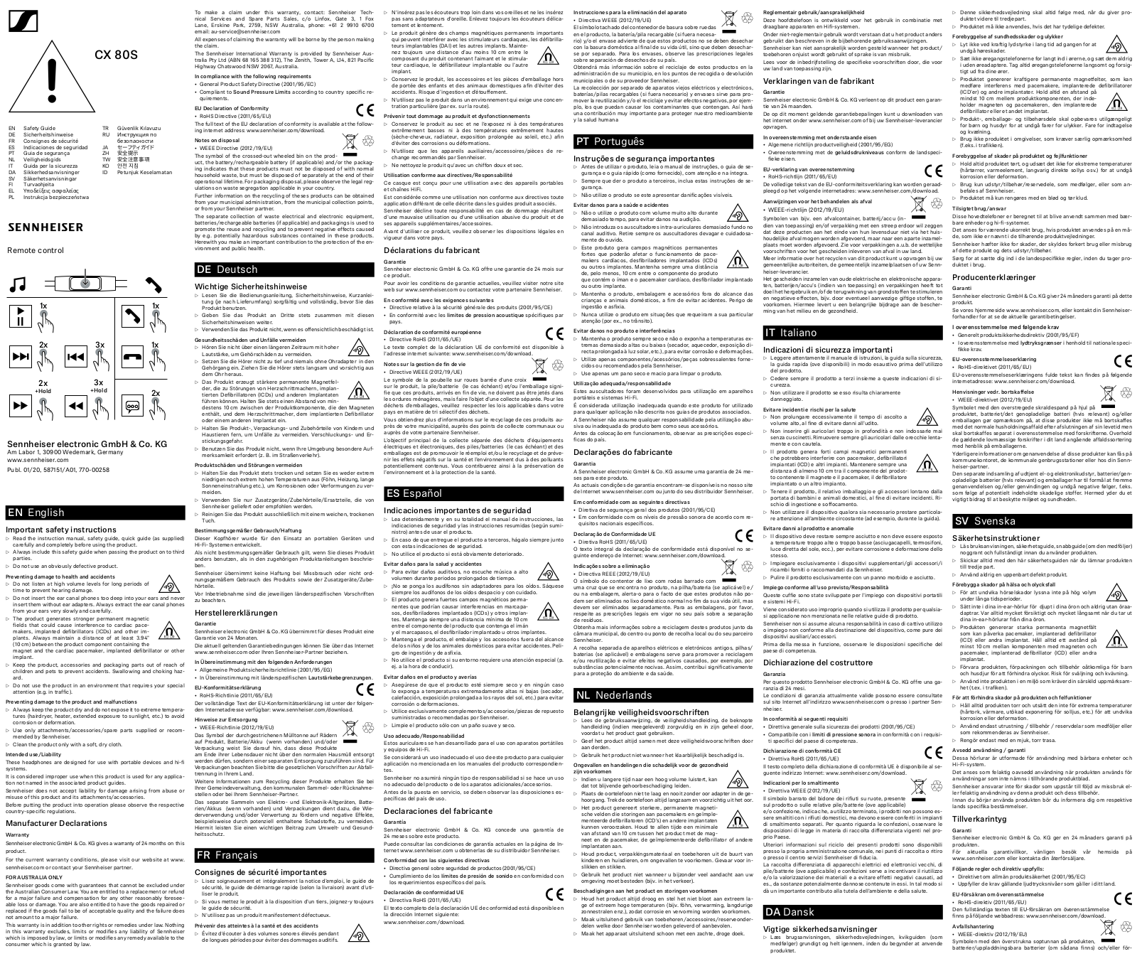 Sennheiser CX 80S User Manual