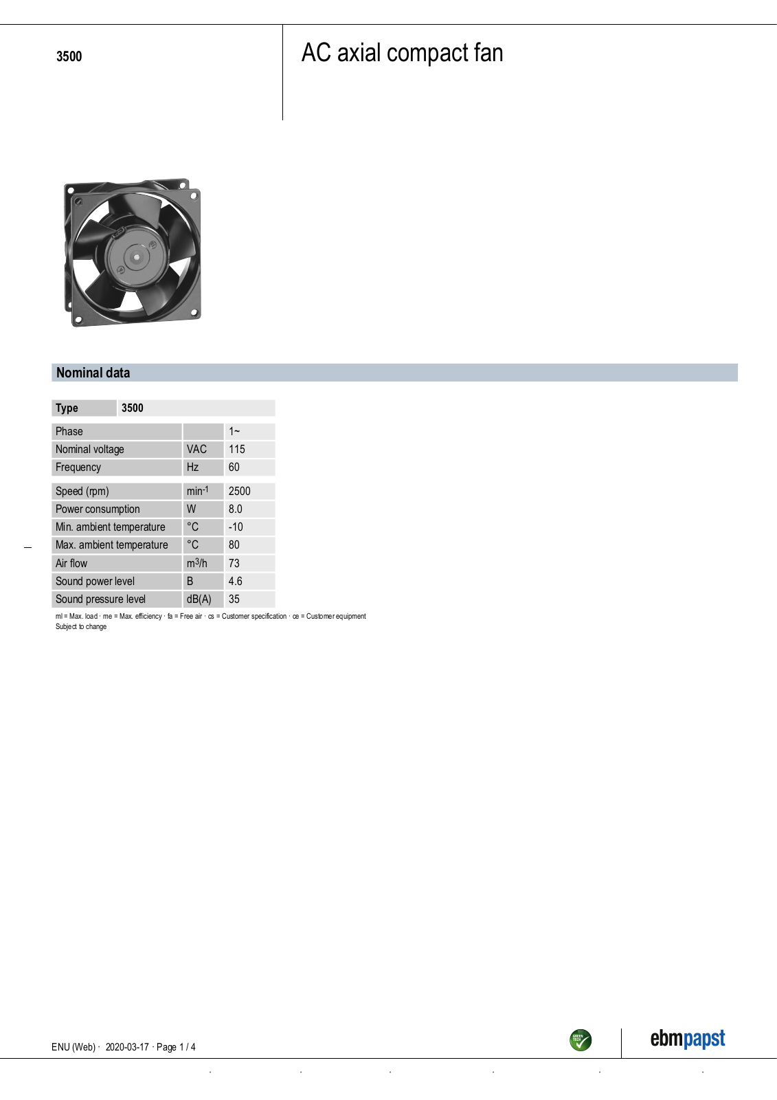 ebm-papst 3500 Data Sheet