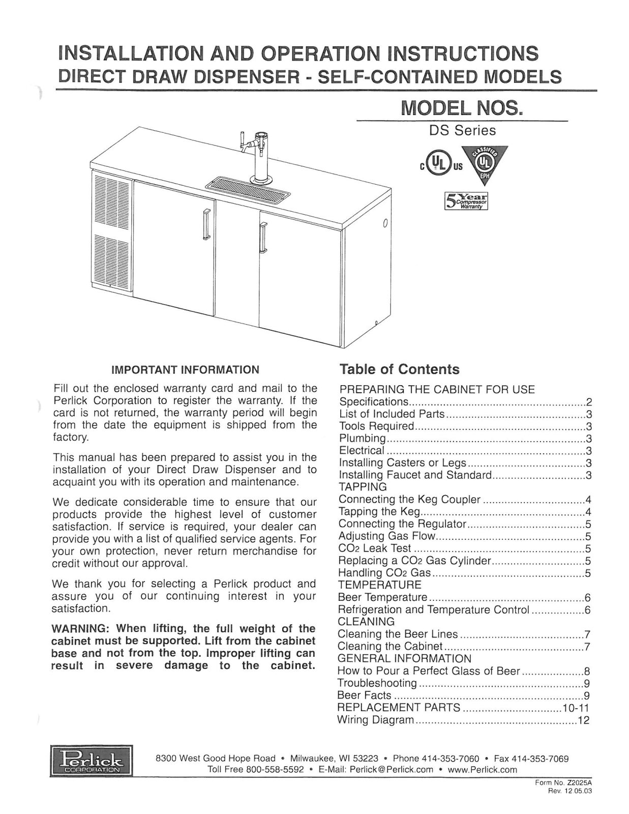 Perlick DS4KP Operators Manual