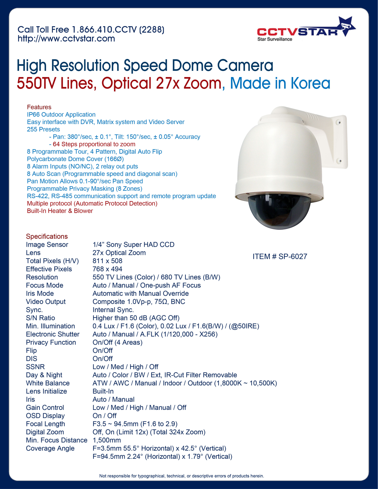 CCTV Star SP-6027 Specsheet