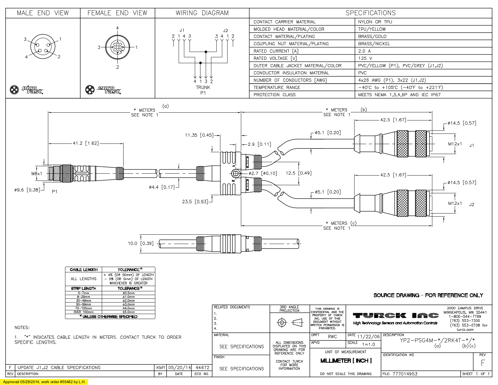 Turck YP2-PSG4M-1/2RK4T-0.3/0.3 Specification Sheet