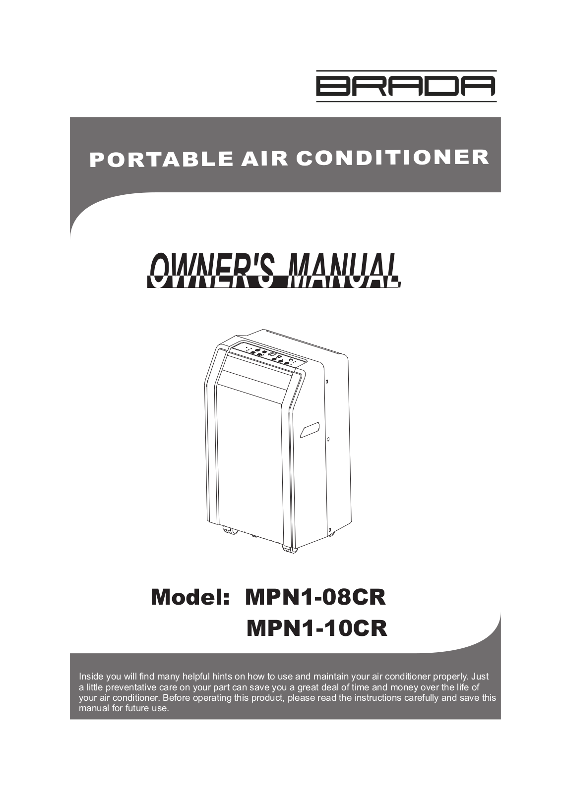 Brada Appliances MPN1-10CR, MPN1-08CR User Manual