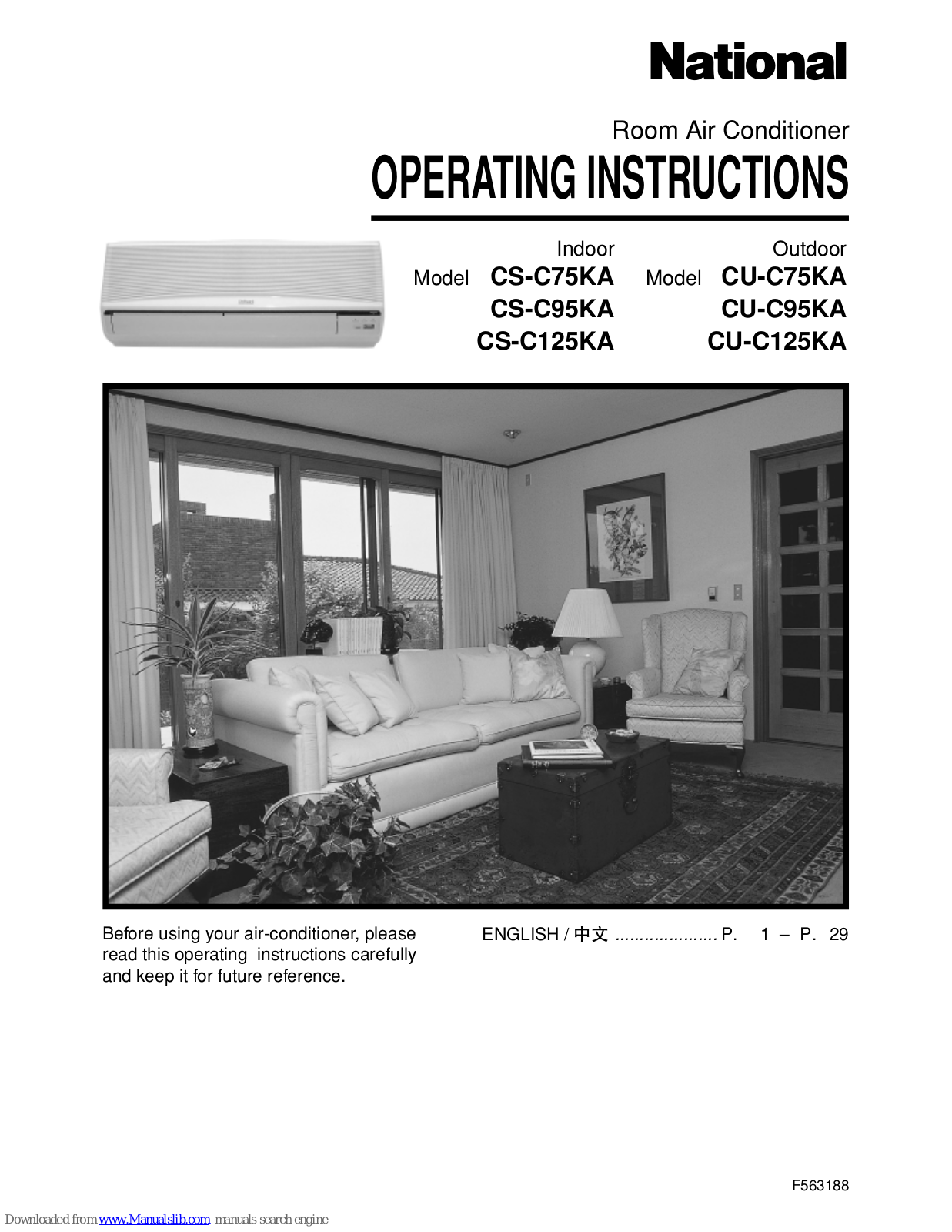 Panasonic CU-C125KA, CU-C75KA, CU-C95KA, CS-C75KA, CS-C95KA Operating Instructions Manual