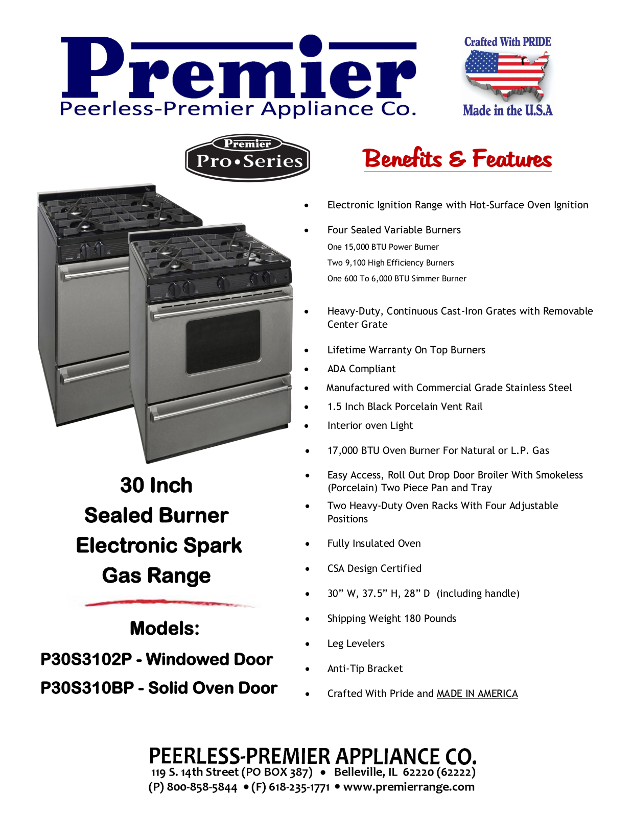 Premier P30S3102PS Specs - ManualMachine.com