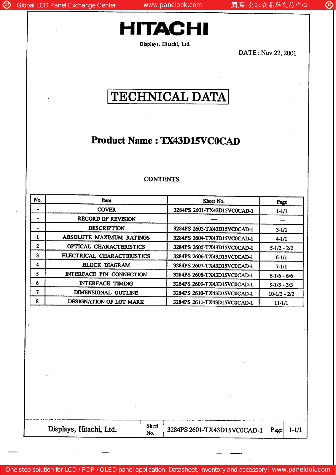 HITACHI TX43D15VC0CAD Specification