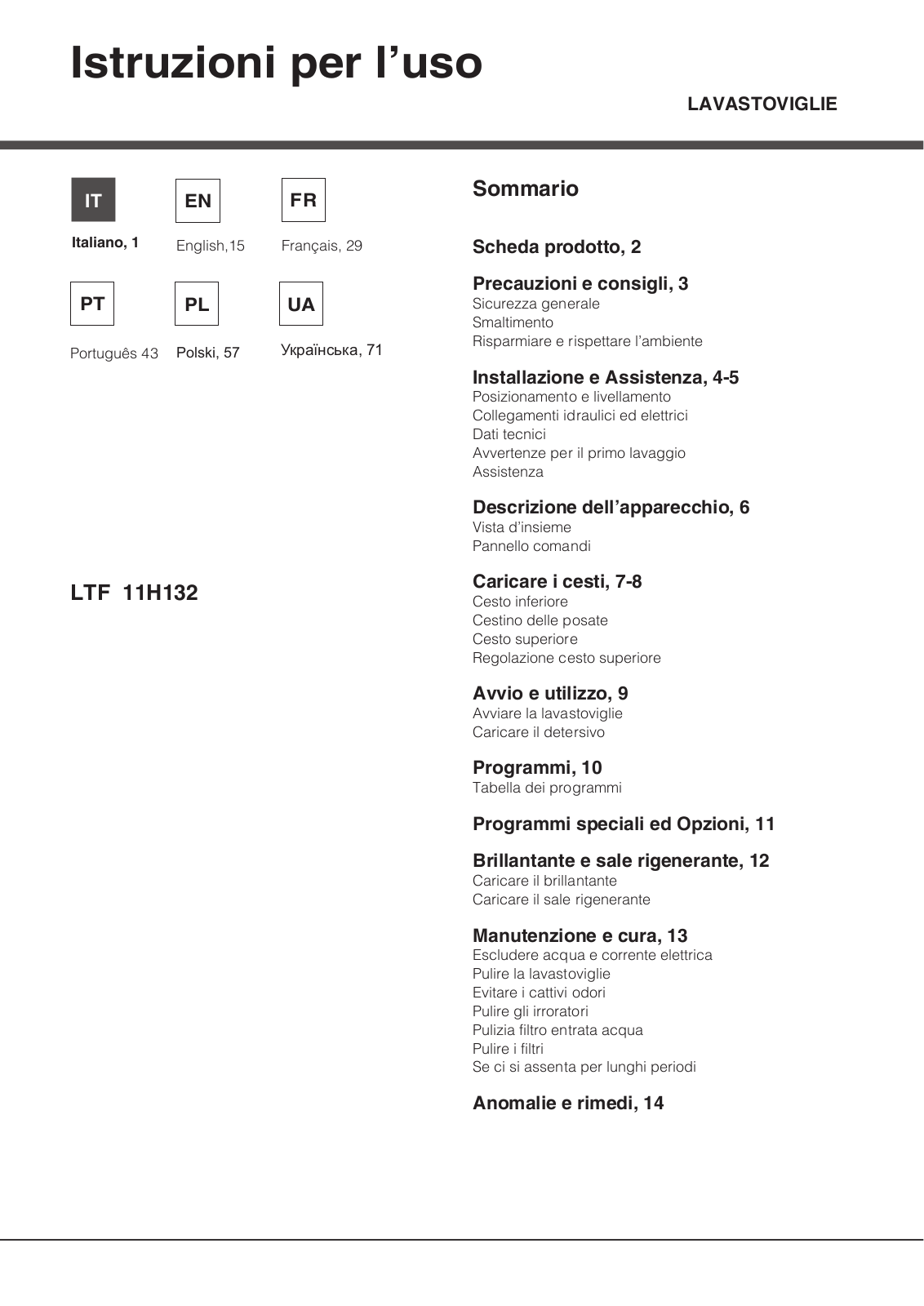 HOTPOINT/ARISTON LTF 11H132 O EU User Manual