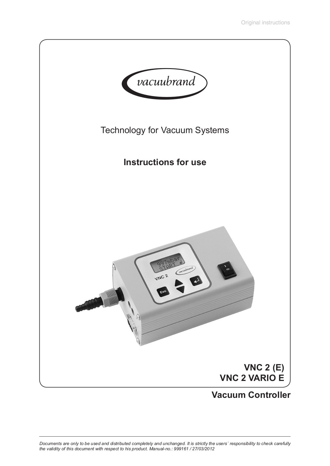 VACUUBRAND VNC 2 User Manual