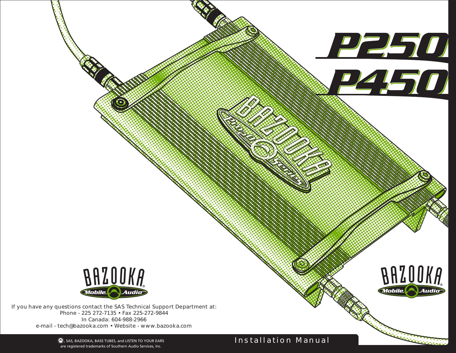 Bazooka Pro2O P250, Pro2O P450 User Manual