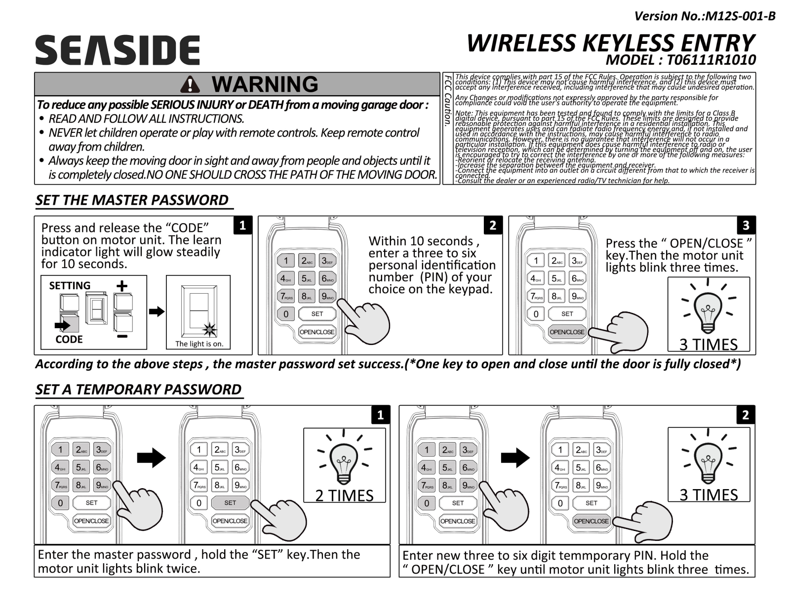 Dalian Seaside Door Controlling System M12S User Manual