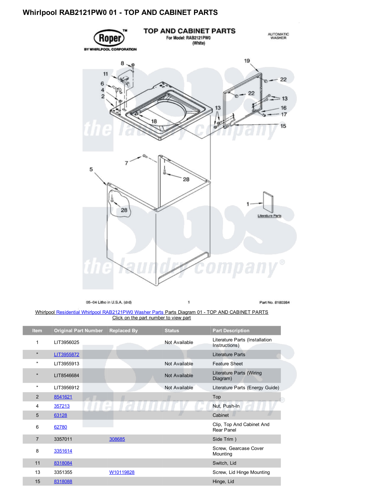 Whirlpool RAB2121PW0 Parts Diagram