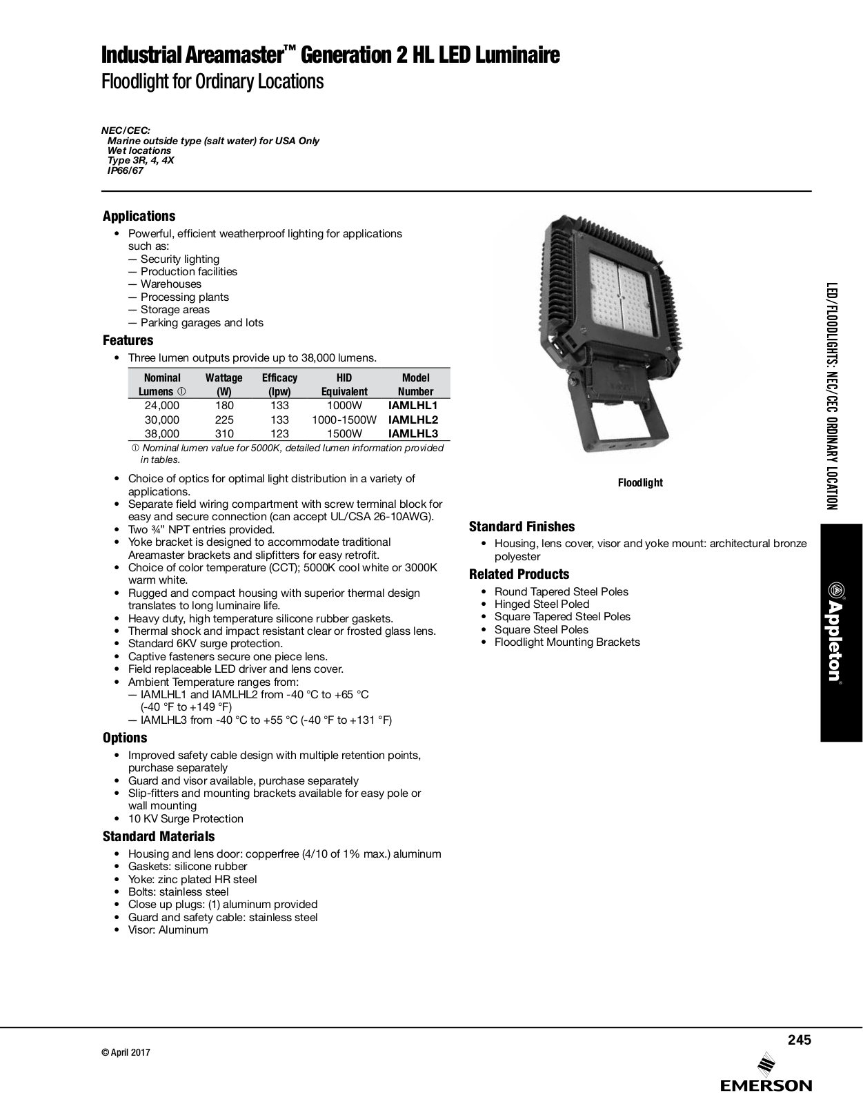 Appleton Industrial Areamaster™ Generation 2 HL LED Luminaire Catalog Page