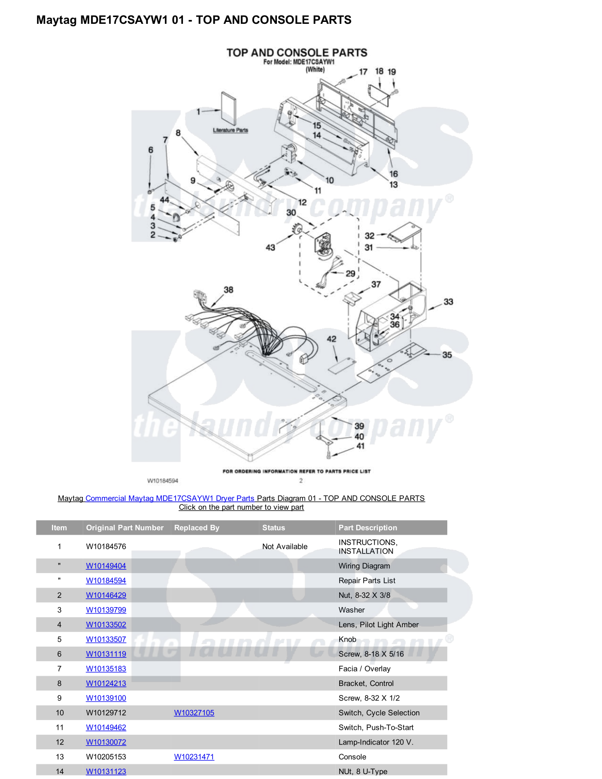 Maytag MDE17CSAYW1 Parts Diagram