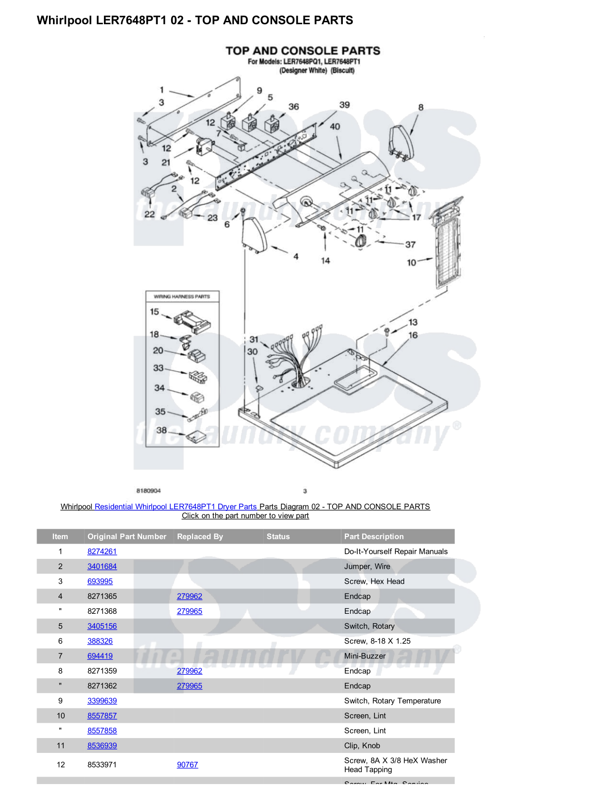 Whirlpool LER7648PT1 Parts Diagram