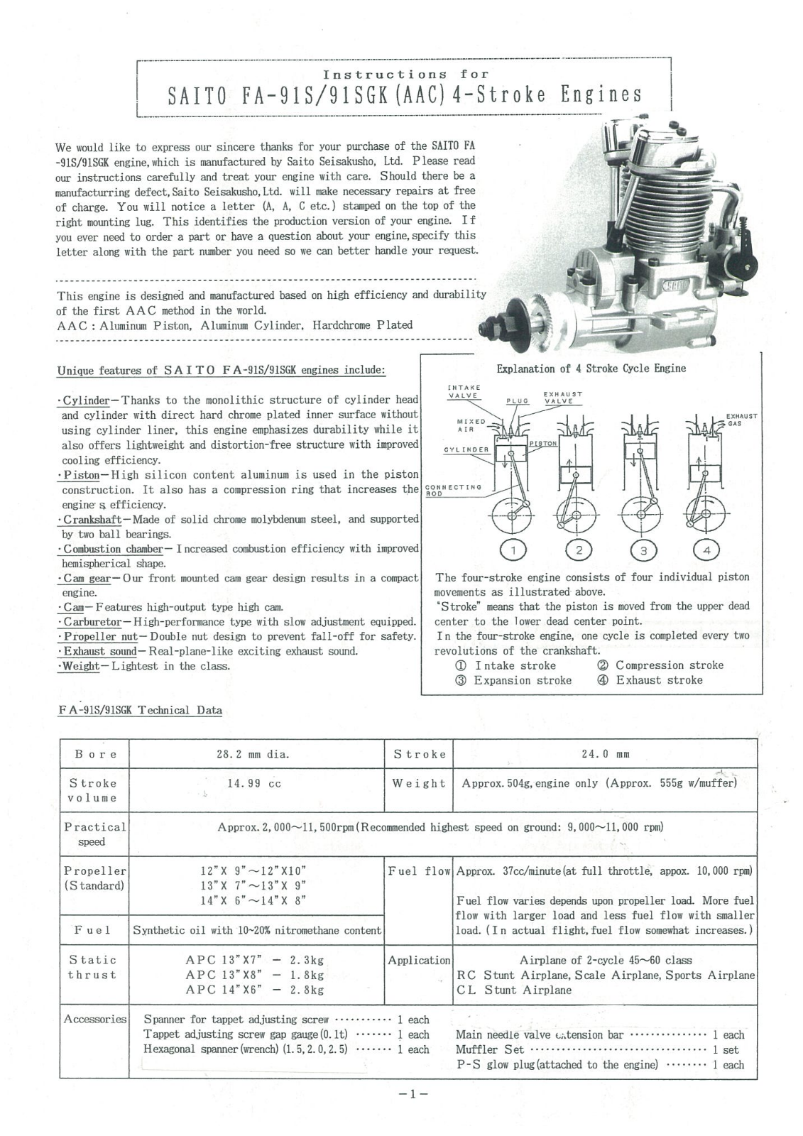 Saito FA-91S, FA-91SGK User Manual