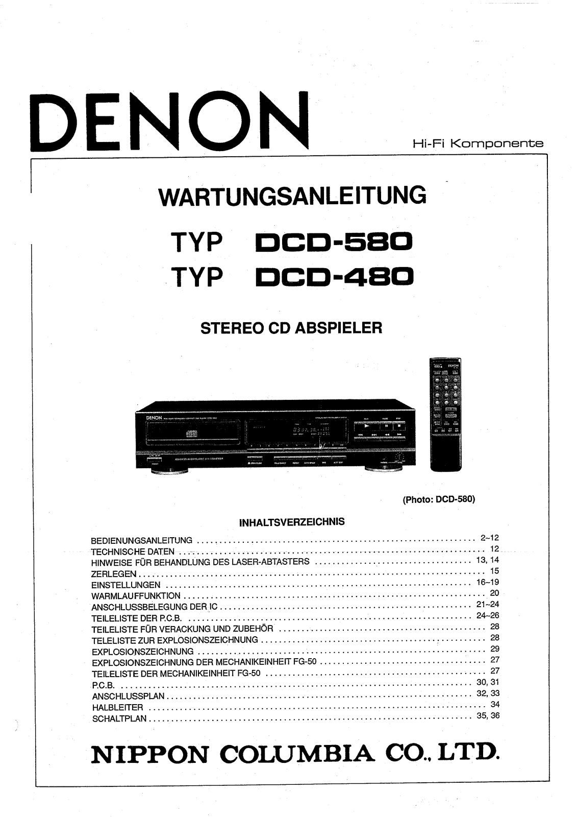 Denon DCD480, DCD580 Service Manual
