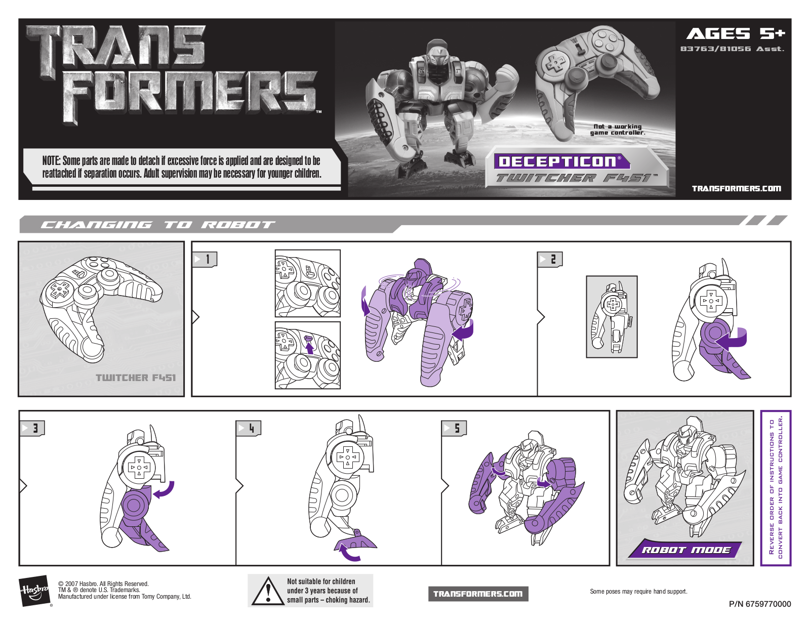 HASBRO Transformers Decepticon Twitcher User Manual