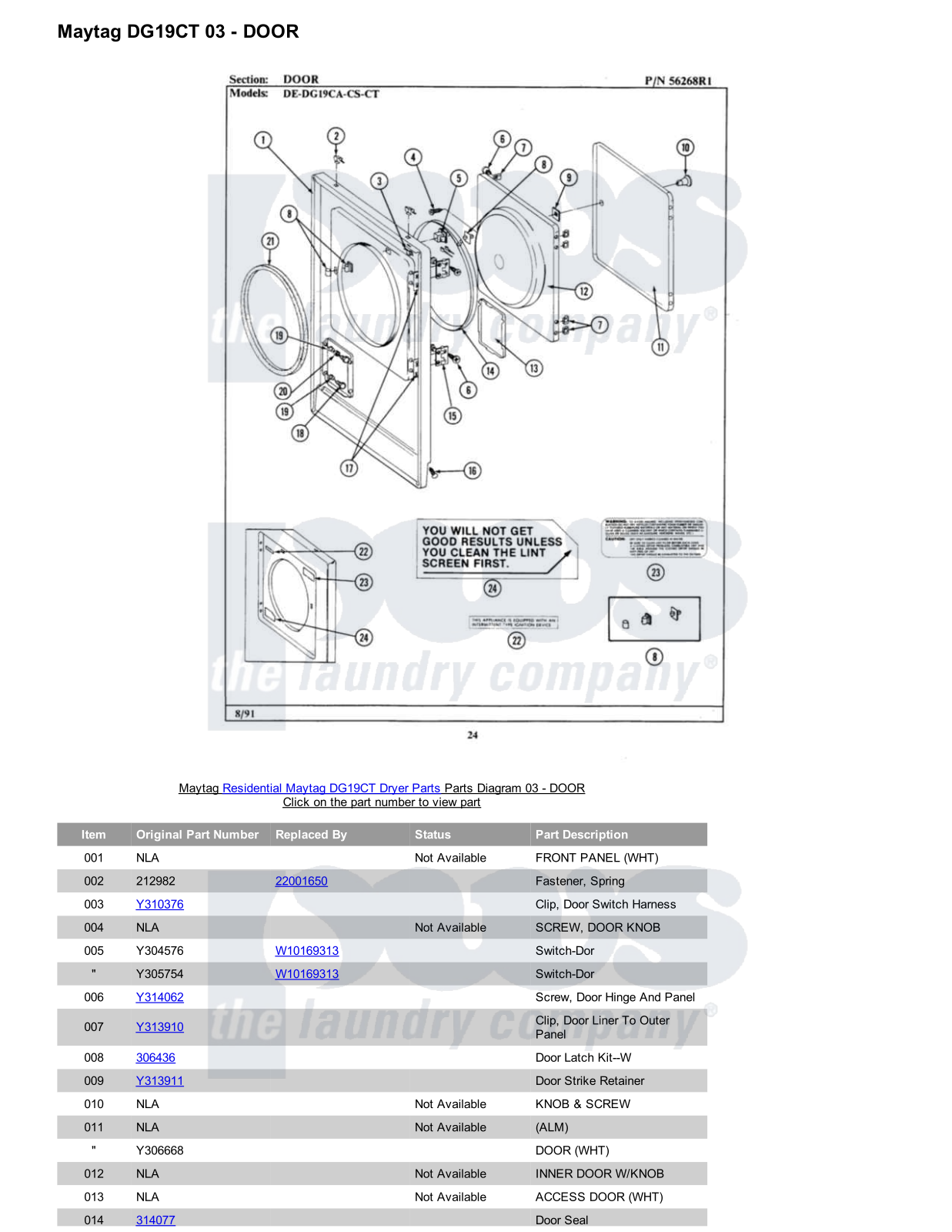 Maytag DG19CT Parts Diagram