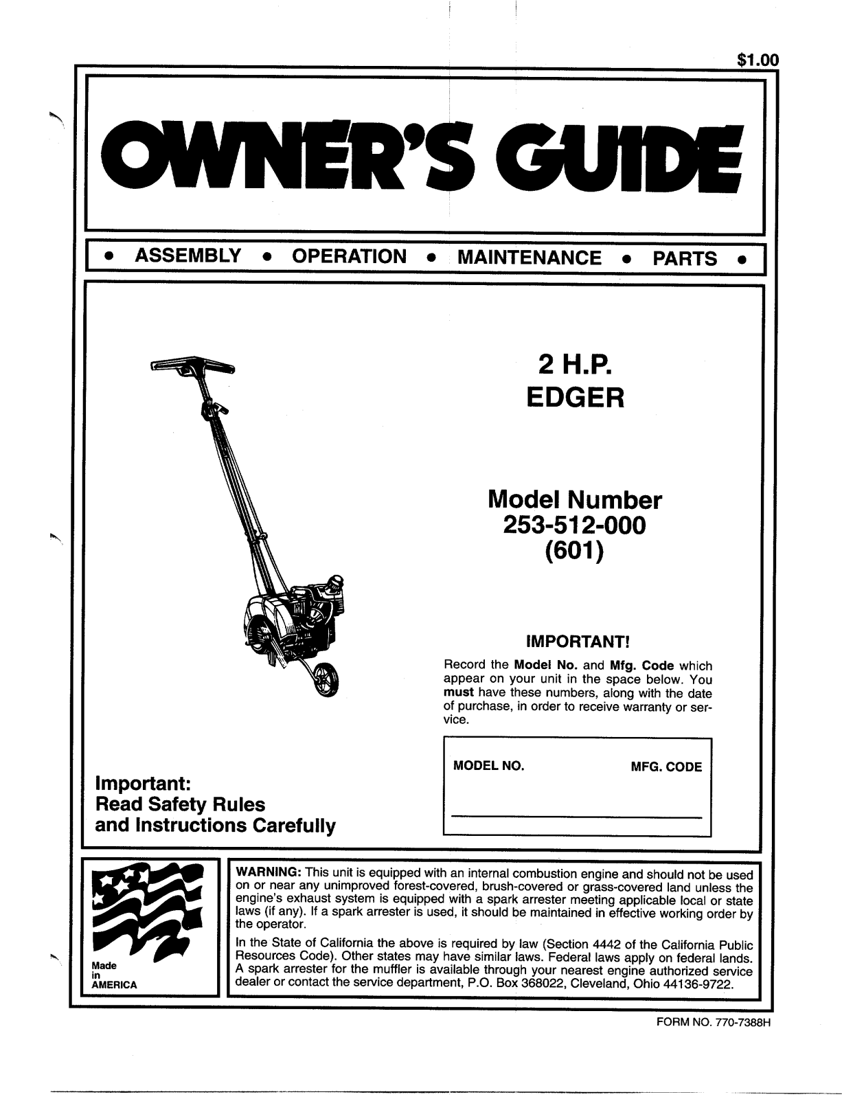 Mtd 253-512-000 operators Manual