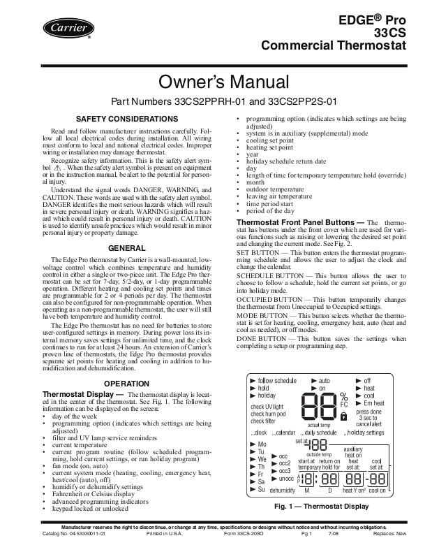 Carrier 33CS2PP2S-01, 33CS2PPRH-01 User Manual